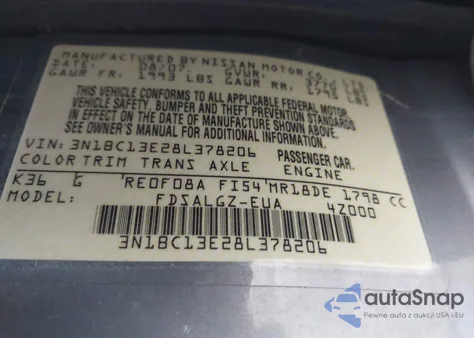 2008 Nissan Versa 1.8Sl из США, поврежденный, VIN 3N1BC13E28L378206